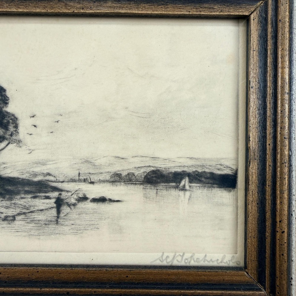 Pair of John Nichols Signed Etchings Dockyard Terrace & On Gareloch Maritime - Picture 5 of 16